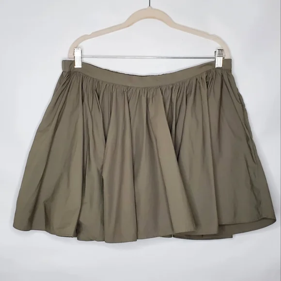 Free People Gaia Cotton Poplin Mini Skirt Size XL Green Pleated Pockets Festival